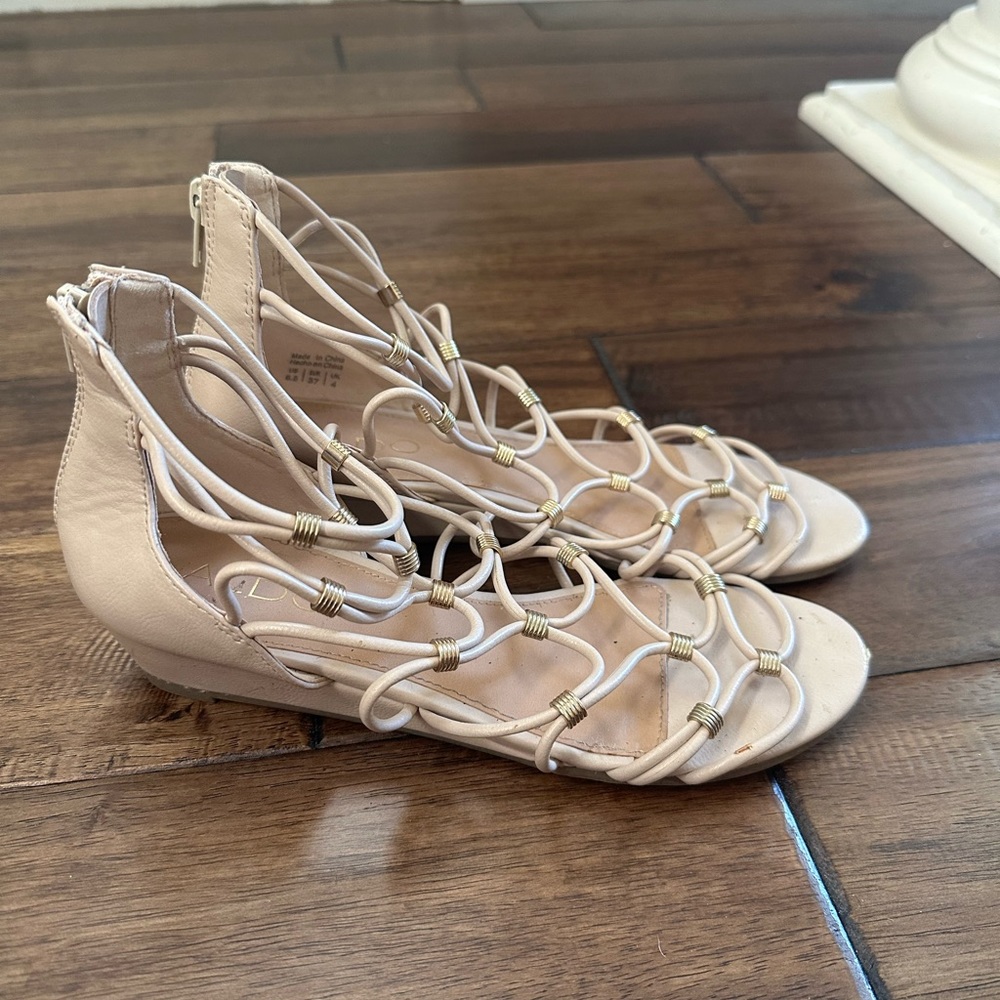 Aldo Strappy Sandals with Gold Embellishments Beads